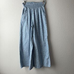 American Eagle XS Wide Leg Pants Paperbag Waistband Pink White Floral